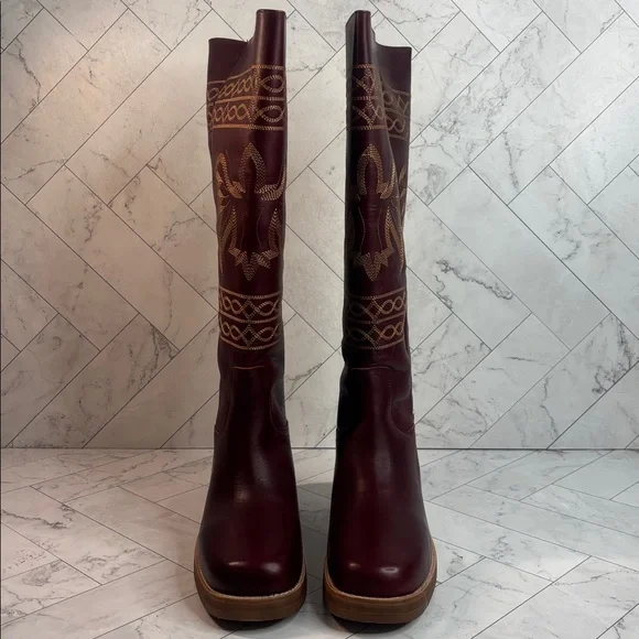NWT Dingo Womens Avalon Burgundy Leather Embroidered Round Toe Boots Size 11M - Picture 2 of 8